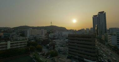 Seoel panorama Bij zonsondergang zuiden Korea video