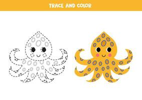 Trace and color cartoon blue ring octopus. Worksheet for children. vector