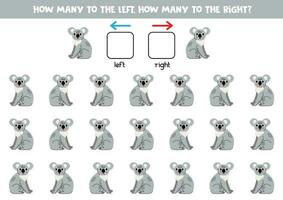 Left or right with cute cartoon koala. Logical worksheet for preschoolers. vector