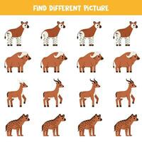 encontrar diferente africano animal en cada fila. lógico juego para preescolar niños. vector