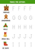 Tracing letters of Christmas alphabet. Writing practice. vector