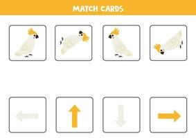 Left, right, up or down. Spatial orientation with cute cockatoo. vector