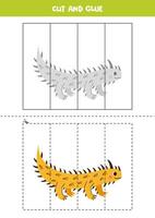 Cut and glue game for kids. Cute cartoon thorny devil. vector