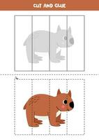 Cut and glue game for kids. Cute cartoon wombat. vector