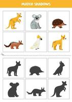 Find shadows of cute Australian animals. Cards for kids. vector