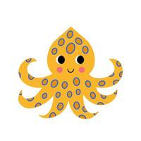 Vector picture of cute blue ring octopus isolated on white background.