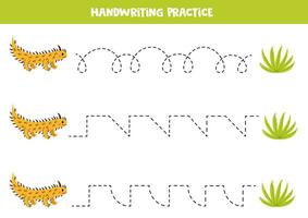 Tracing lines for kids. Thorny devil and bush. Handwriting practice. vector