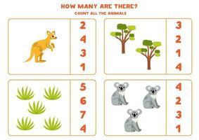 Count all Australian animals and circle the correct answers. vector