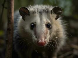 Opossum portrait created with Generative AI technology photo