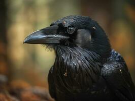 Crow bird portrait created with Generative AI technology photo