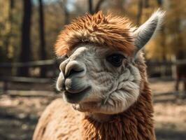 Alpaca portrait created with Generative AI technology photo