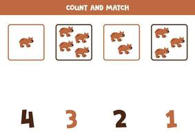 contando juego para niños. contar todas wombats y partido con números. hoja de cálculo para niños. vector