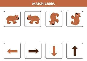 izquierda, bien, arriba o abajo. espacial orientación con linda wómbat vector
