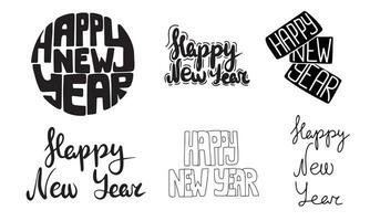 Happy New Year text collection. Hand drawn Happy New Year isolated on white background. Vector illustration