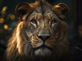 Lion portrait close up created with Generative AI technology photo