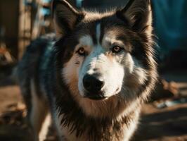 Alaskan Malamute dog created with Generative AI technology photo