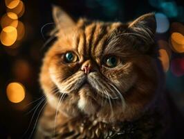 Exotic shorthair cat portrait close up created with Generative AI technology photo