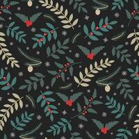 Christmas pattern with plant elements on a dark background vector