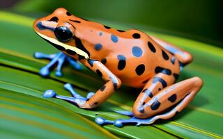 Enchanting Elegance, A Captivating Close-Up of a Poison Dart Frog's Vibrant Colors. AI Generated photo