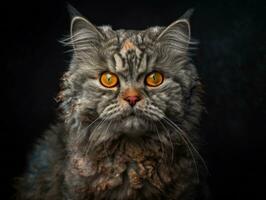 Selkirk rex cat portrait close up created with Generative AI technology photo