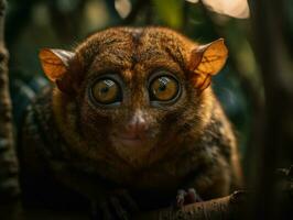 Tarsier monkey portrait created with Generative AI technology photo