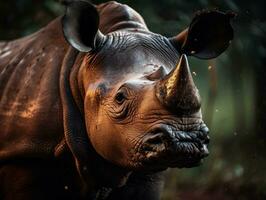 Rhino portrait created with Generative AI technology photo