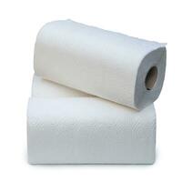 Long and large tissue paper rolls in stack isolated on white background with clipping path. photo