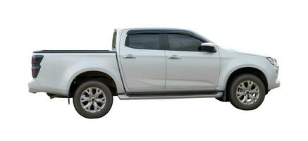 Silver bronze pickup truck with mag wheel isolated on white background with clipping path. photo