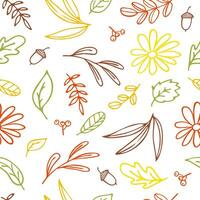 seamless pattern with colored leaves in doodle style vector