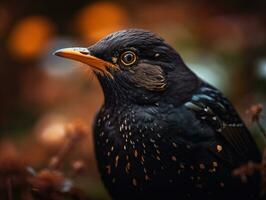 Blackbird bird portrait created with Generative AI technology photo