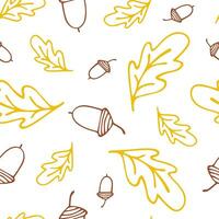 Autumn seamless pattern with oak leaves, acorns to create a background. Doodle style. Vector illustration for textile design, postcards, printing, banners, packaging. Sketch.