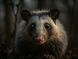 Opossum portrait created with Generative AI technology photo