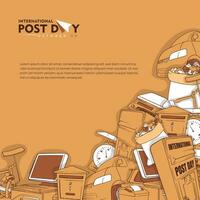 Postal tools in doodle art design for international post day campaign vector