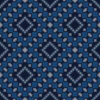 Blue color Palestinian embroidery geometric pattern. Ethnic geometric square shape seamless pattern pixel art style. Ethnic embroidery pattern use for textile, home decoration elements, etc. vector