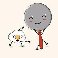 Illustration of a cute frying pan and eggs dancing vector