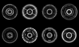 Set of sci fi grey white circle user interface elements technology futuristic design modern creative on black background vector