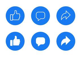 Like, comment, and share button icon vector in flat style. Thumb up, speech bubble, and repost sign symbol