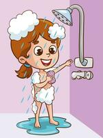 vector illustration of cute children taking a bath