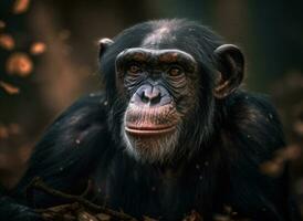 Chimpanzee monkey portrait created with Generative AI technology photo