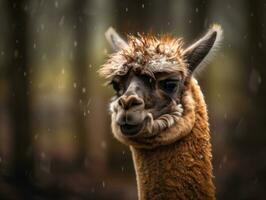 Alpaca portrait created with Generative AI technology photo