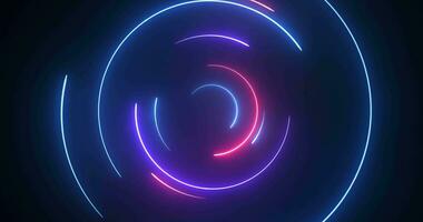 Neon round UV lamps, LED neon round lighting. Beautiful abstract round light line. Blue and pink colors. Futuristic background. fluorescent neon. Dynamic Hi-tech concept. seamless loop video