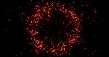 Explosion of fire particles, burning sparks scatter in a circle, Flame Shockwave effect, background with abstract bright glowing fire particles. video