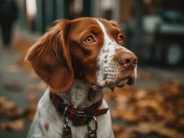 Brittany dog created with Generative AI technology photo