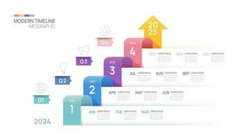 Business step timeline infographic arrow template. Modern milestone element timeline diagram calendar and 4 quarter topics, vector infographics.