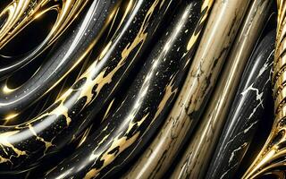 A Luxurious Black Marble Background with Liquid Patterns and a Stunning Golden Wave Splash ai generated photo