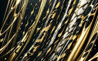 A Luxurious Black Marble Background with Liquid Patterns and a Stunning Golden Wave Splash ai generated photo