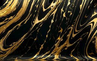 A Luxurious Black Marble Background with Liquid Patterns and a Stunning Golden Wave Splash ai generated photo