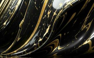 A Luxurious Black Marble Background with Liquid Patterns and a Stunning Golden Wave Splash ai generated photo