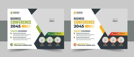 Horizontal online business conference flyer template vector