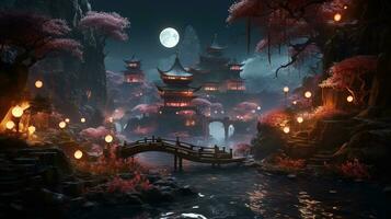 enchanted chinese dreams, digital art illustration, Generative AI photo